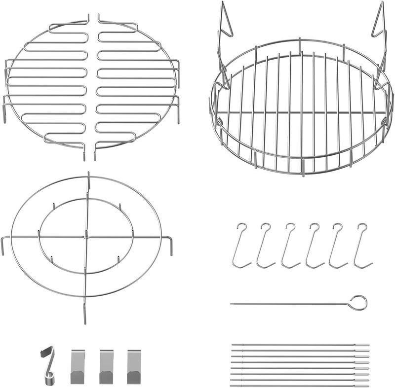 LS'BABQ Turkey Fryer Accessories Kit for The Char-Broil Big Easy Oiless Fryer, 22-Piece Turkey Fryer Kit with Chicken Leg Racks, Skewers, Rib Hooks, Meat Hooks and A Bunk Bed Basket, Stainless Steel - Image 1